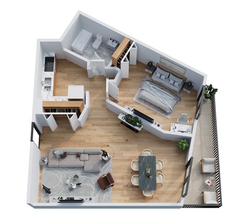 Floor plan for 1 bed, 1 bath, 800 sqft